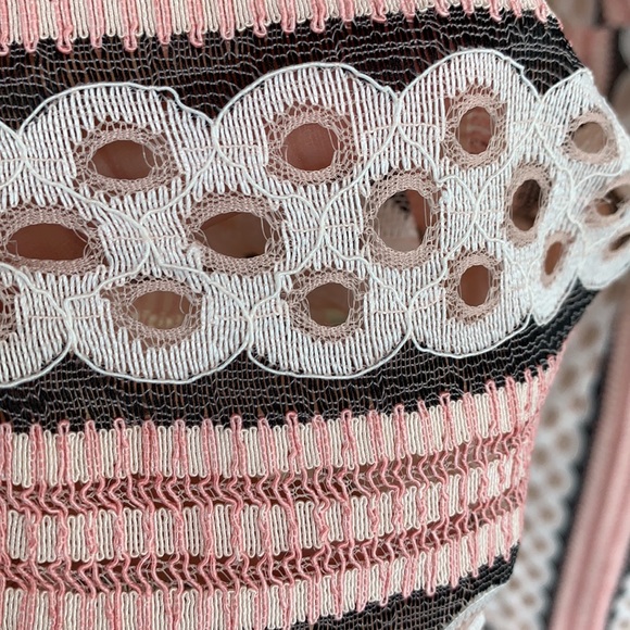 ❌DONATED❌Blush Pink Crochet Eyelets Striped Deep V Lined Dress - Picture 14 of 17